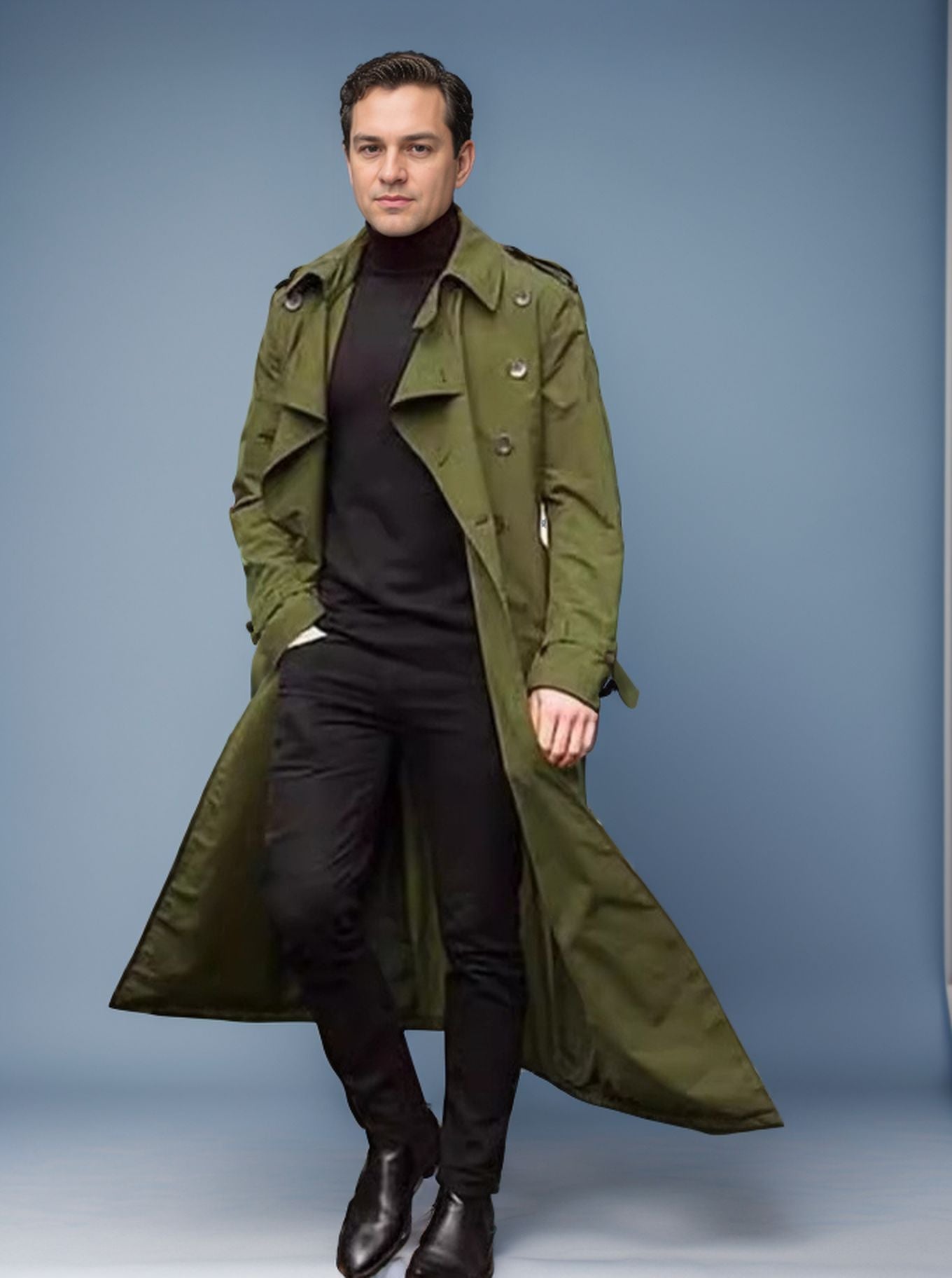 Herren-trench-coat long à coupe moderne et poches pratiques Berg-Feldt