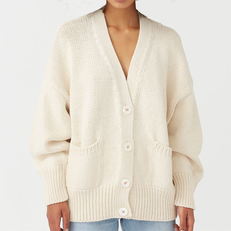 Damen Oversized Strickjacke mit Taschen und V-Ausschnitt Berg-Feldt