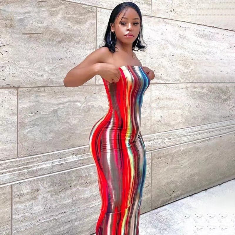 Robe longue bustier moulante rayée multicolore pour femme berg-feldt