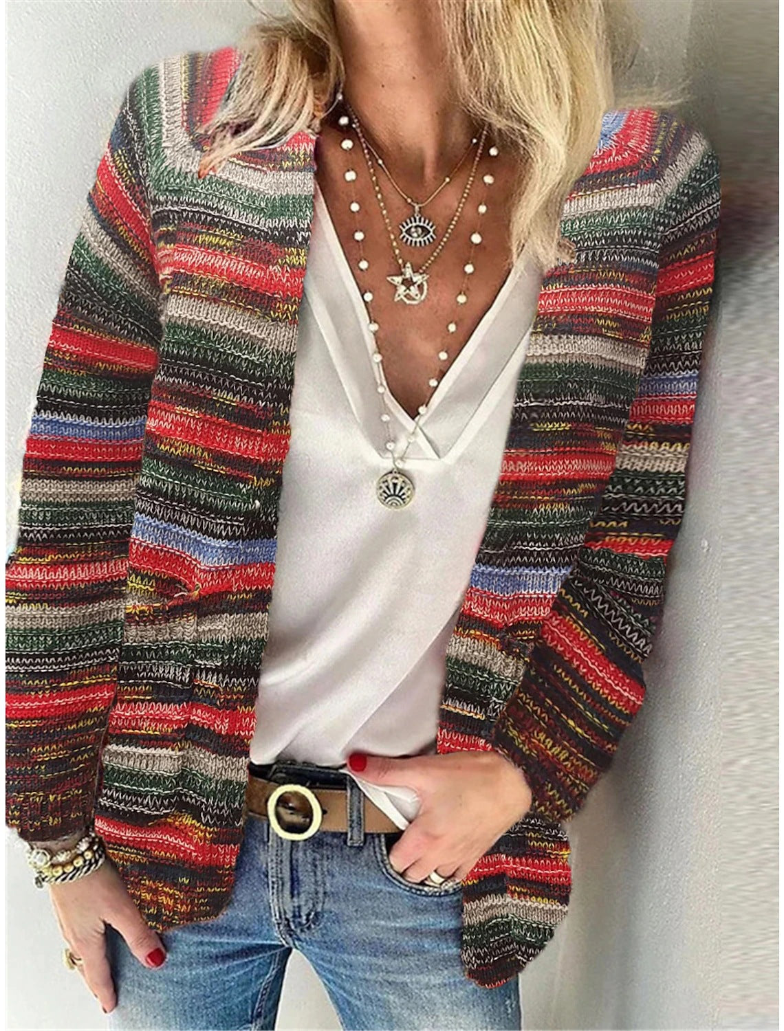 Cardigan ouvert tricoté pour femme, rayures colorées et coupe décontractée Berg-Feldt