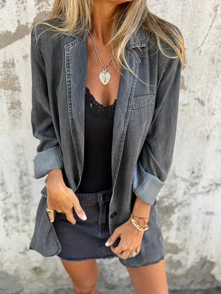 Berg-Feldt | Reversanzugkragen Denim Mid Length Jacke