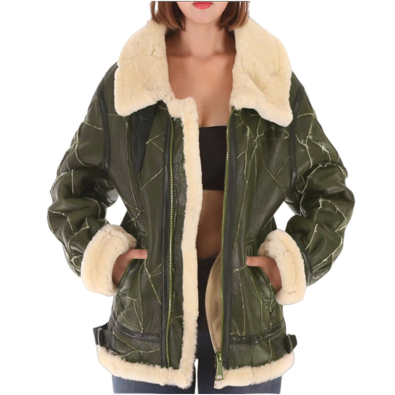 Berg-Feldt Blouson Aviateur Doublé Fausse Fourrure pour Femme