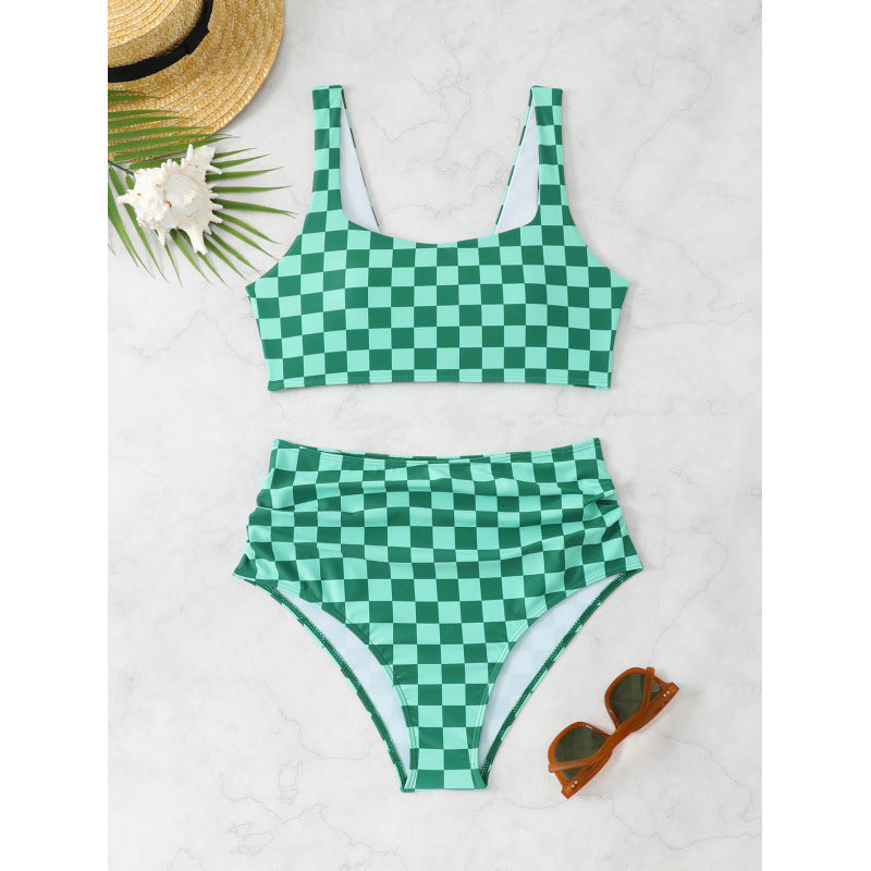Hochwertiger Damen Bikini mit Karomuster und hoher Taille von berg-feldt