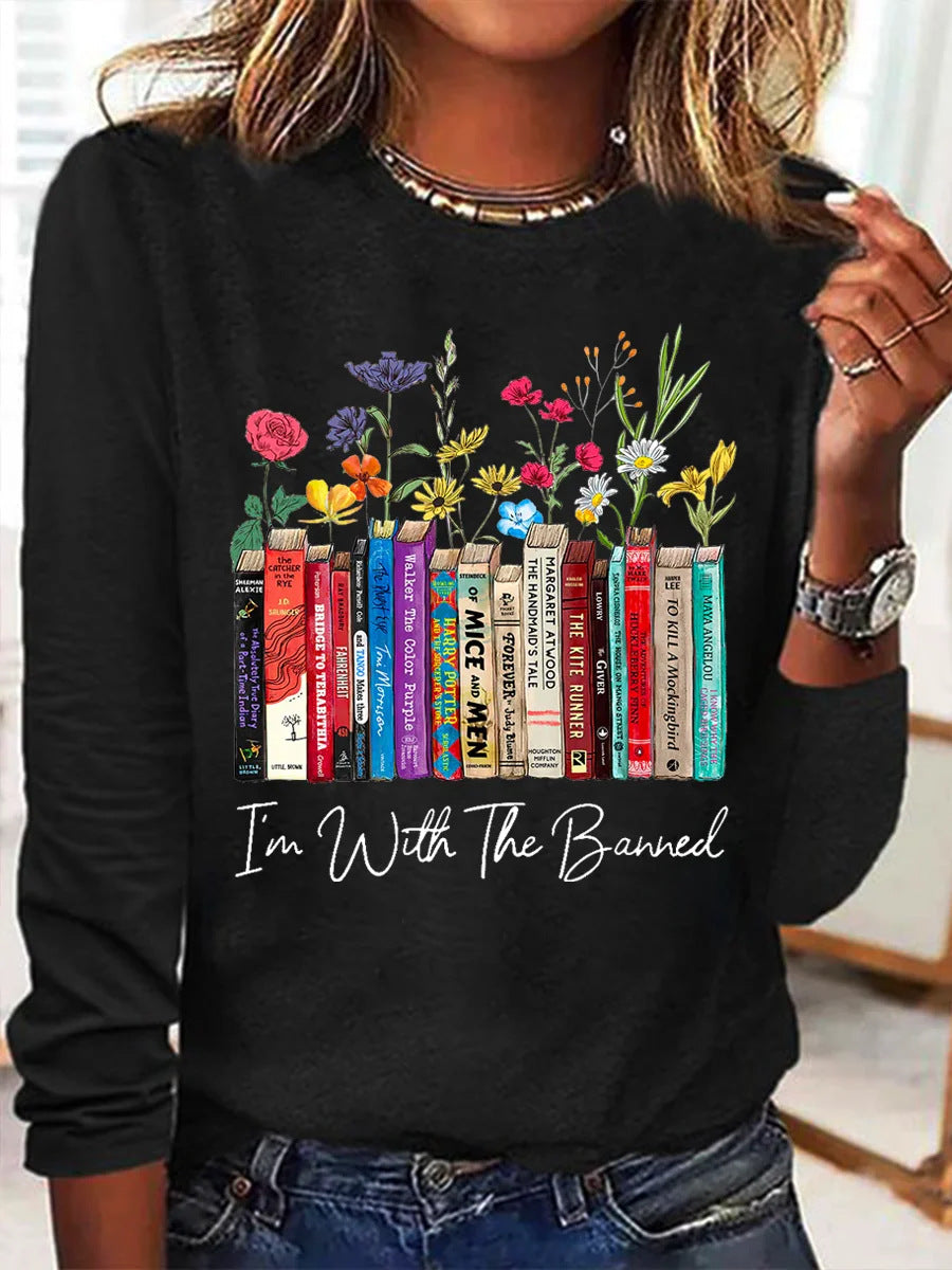 T-shirt à manches longues pour femmes avec motif livres et fleurs Berg-Feldt