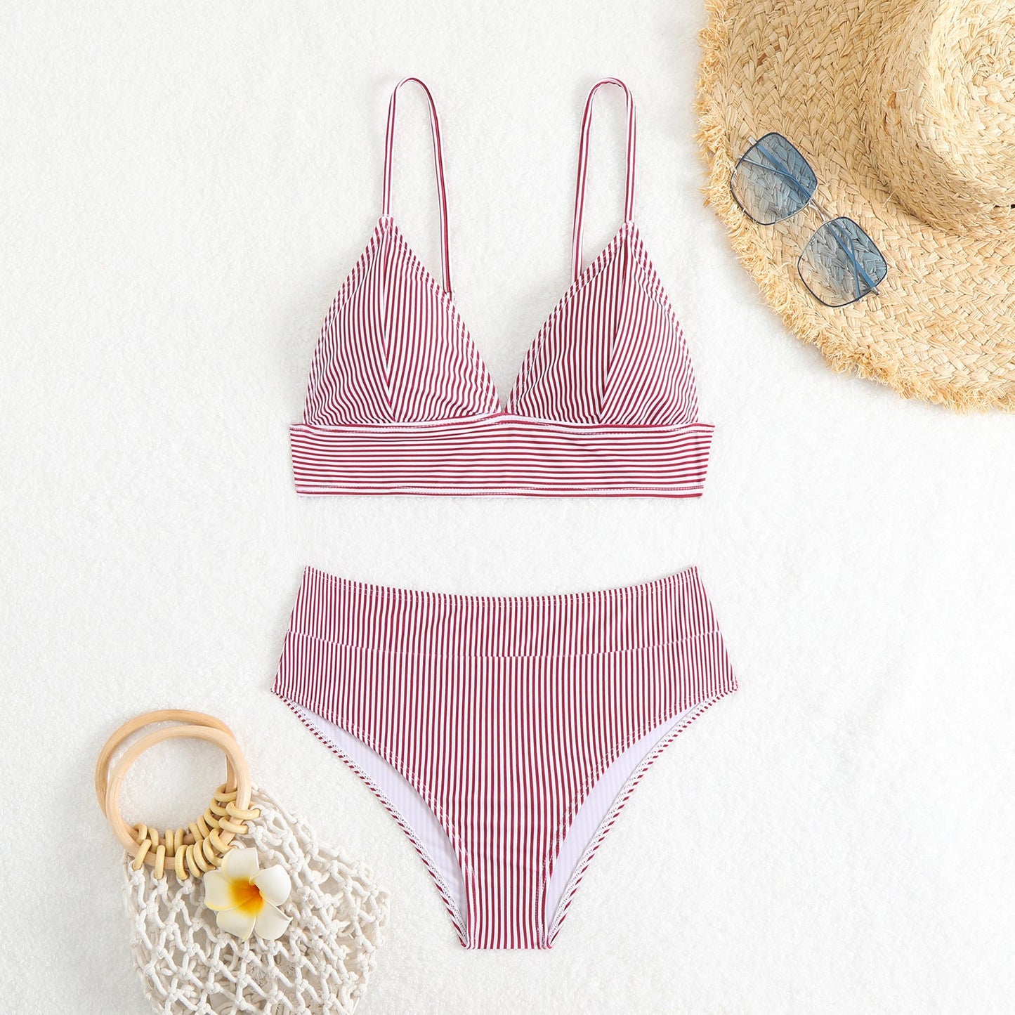 Berg-Feldt Ensemble de bikini rayé taille haute pour femme