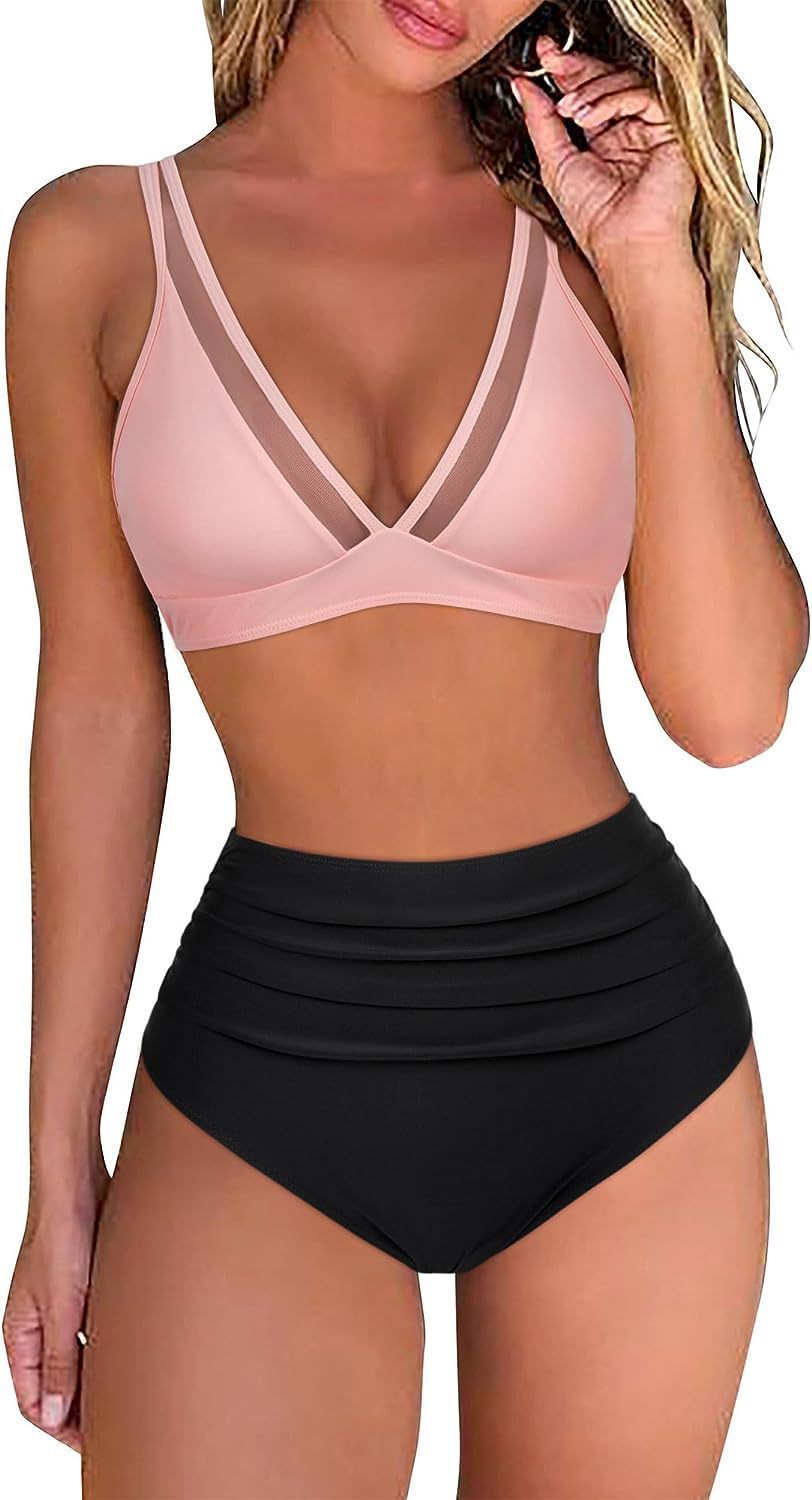 Haut de maillot de bain Berg-Feldt pour femme avec échancrure haute, détails en maille séduisants et fronces
