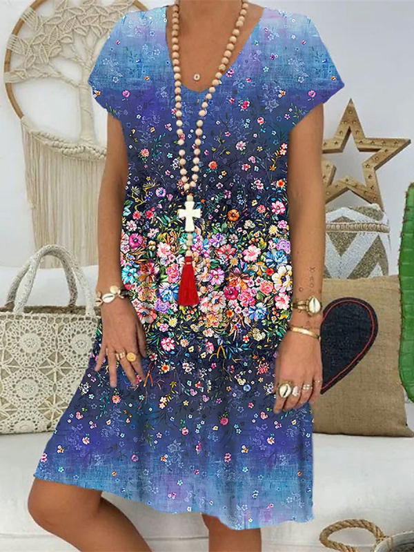A-Linie Damenkleid mit Cap-Ärmeln und Blumenmuster von berg-feldt