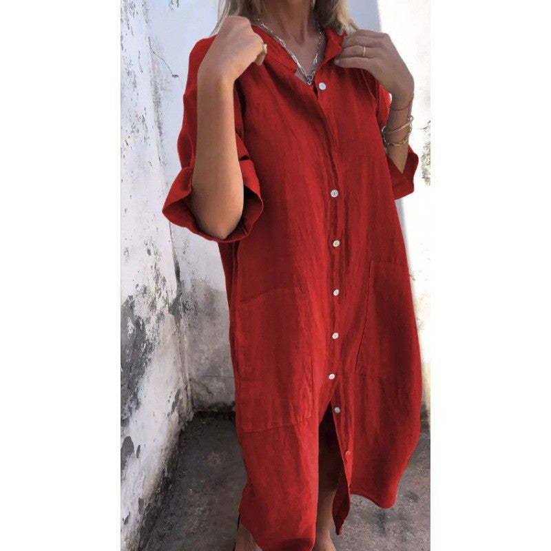 Leinenkleid für Damen mit Taschen und Knopfleiste von berg-feldt