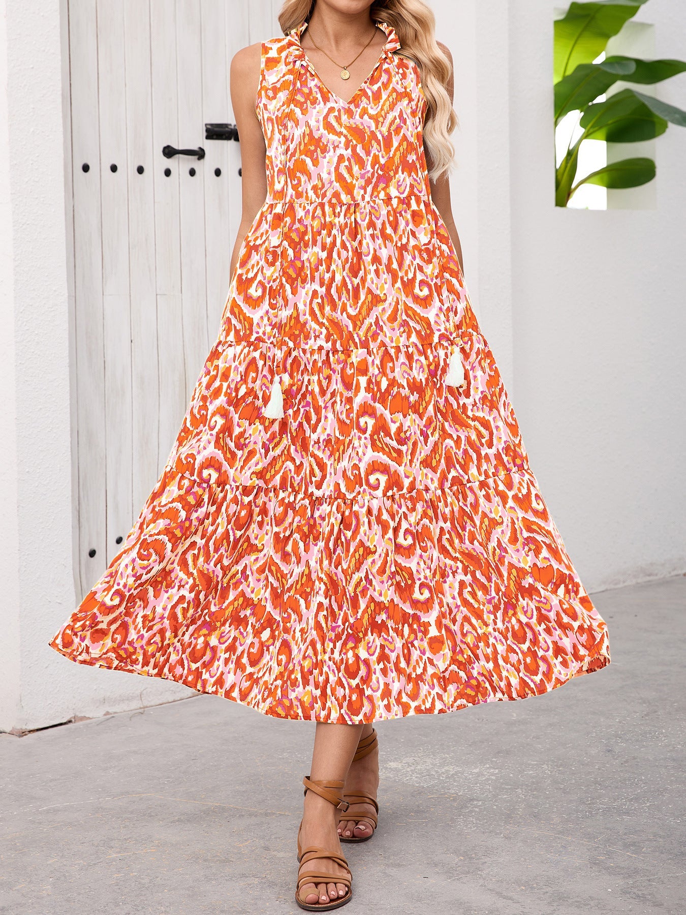 Robe longue femme sans manches, à volants étagés, berg-feldt