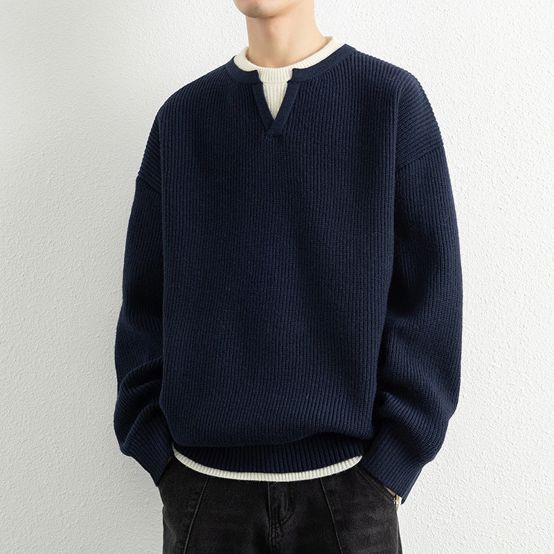 Pull-over en tricot pour homme, col en V, motif structuré Berg-Feldt