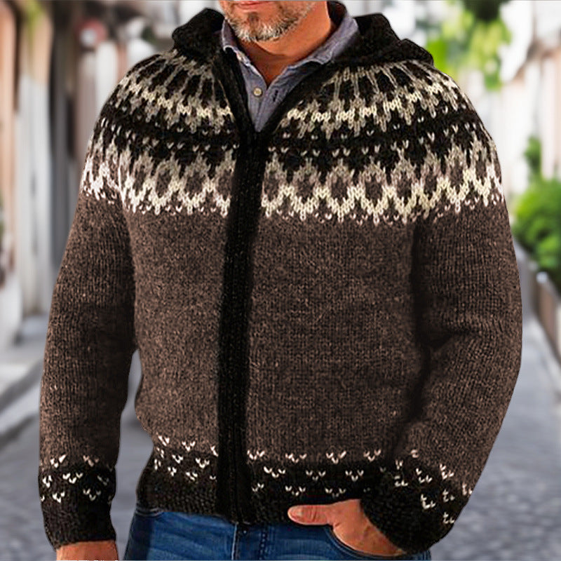 Herren Strickjacke mit traditionellem Norweger-Muster und Kapuze Berg-Feldt