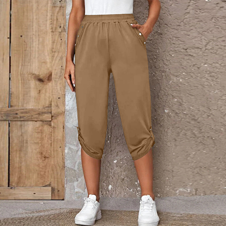 Berg-Feldt Jupe-Culotte Femme : Pantalon confortable avec boutons latéraux et taille élastiquée