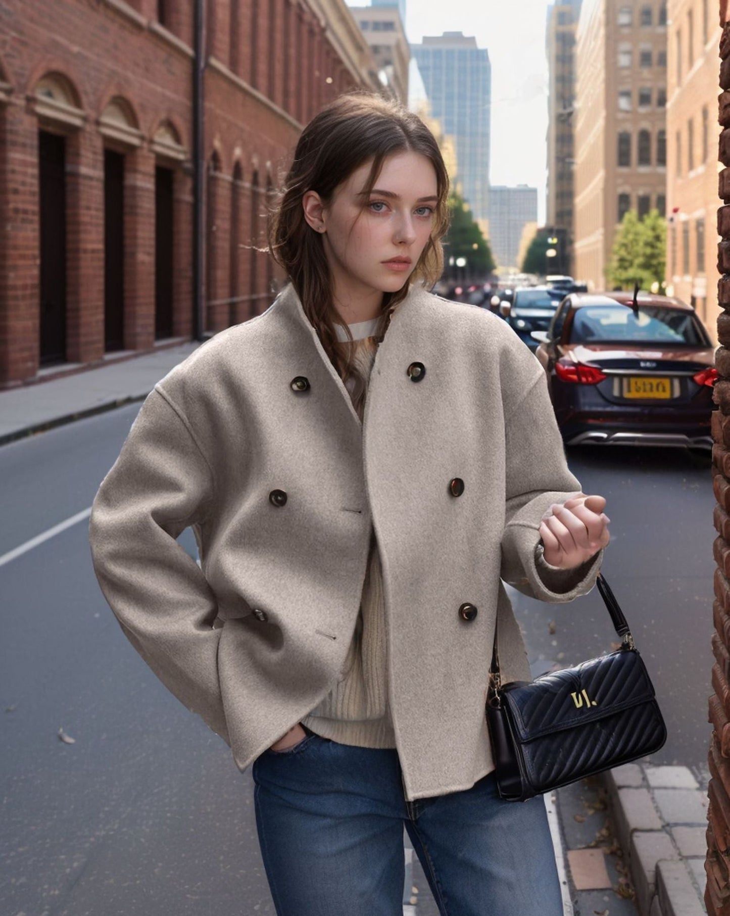 Veste courte de montagne-champ, élégante, à double boutonnage et manches décontractées, pour femme