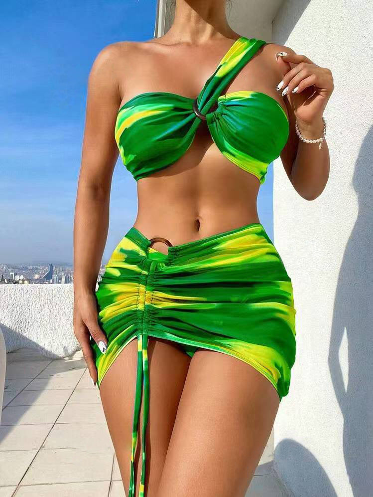 Ensemble de maillot de bain femme, parfait pour la plage : bikini bandeau avec jupe ajustable