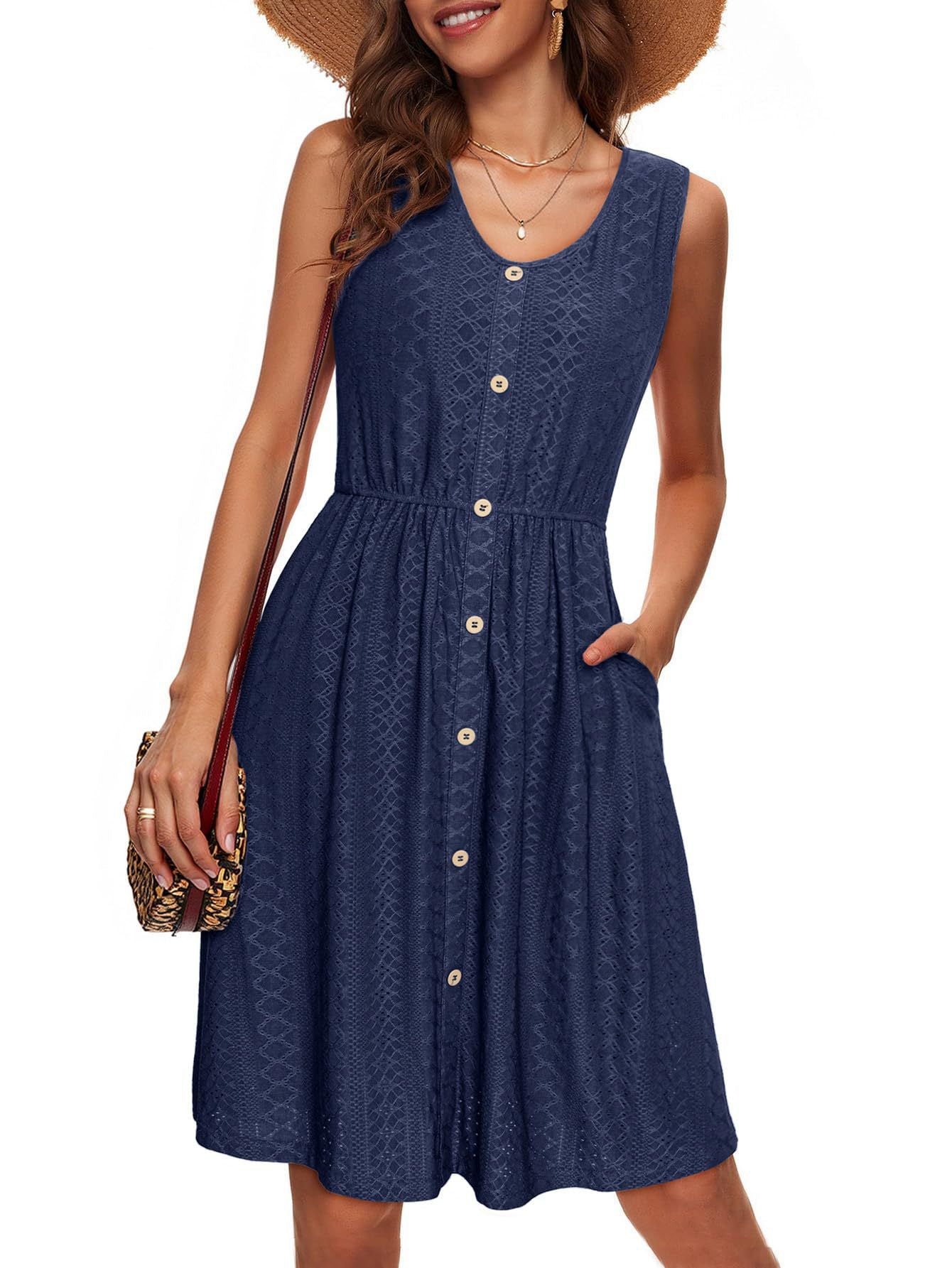 Robe d'été élégante pour femme avec boutons, texture et poches, de berg-feldt
