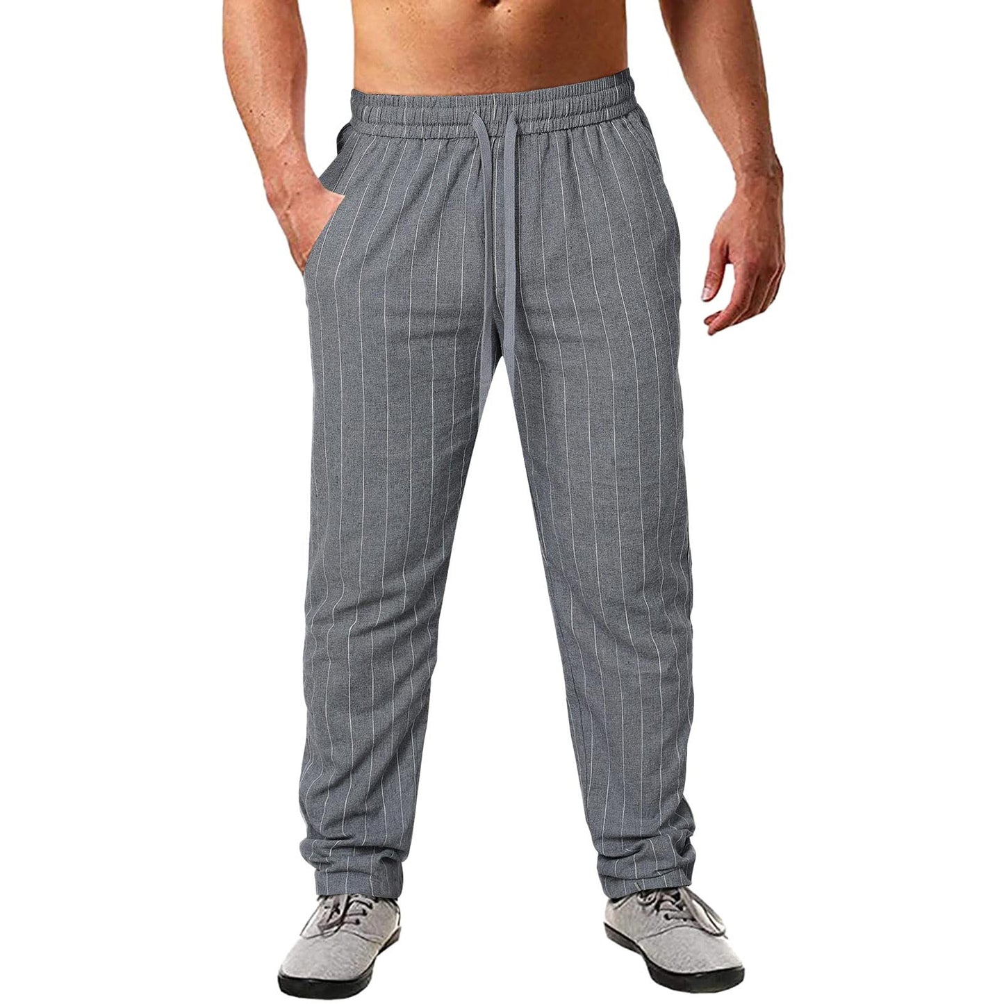 Pantalon rayé décontracté en coton mélangé pour homme avec taille élastique et poches latérales Berg-Feldt