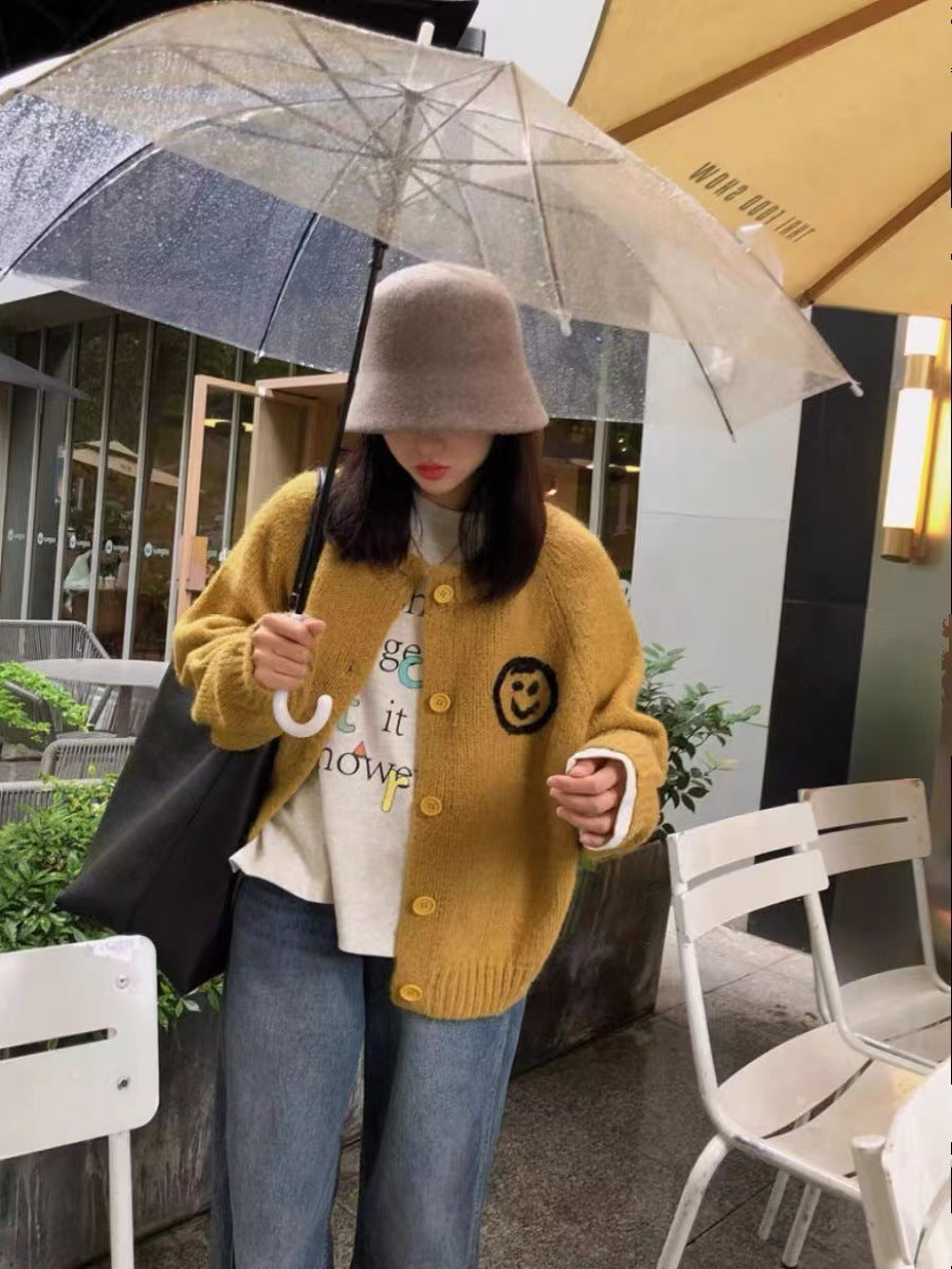 Damen-Cardigan en tricot douillet avec motif smiley ludique Berg-Feldt