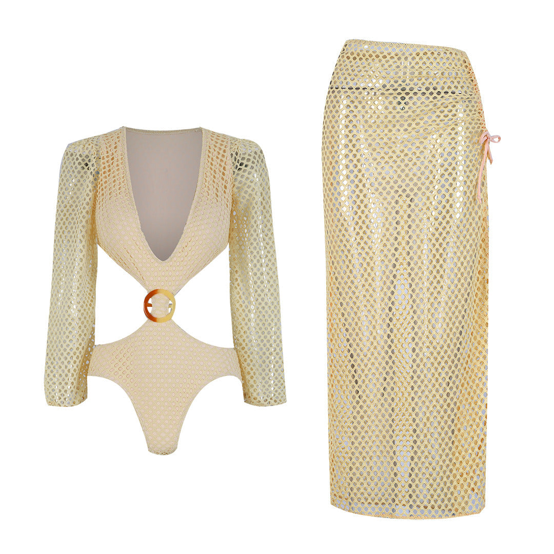 Maillot de bain femme Berg-Feldt avec empiècements en maille et jupe longue élastique