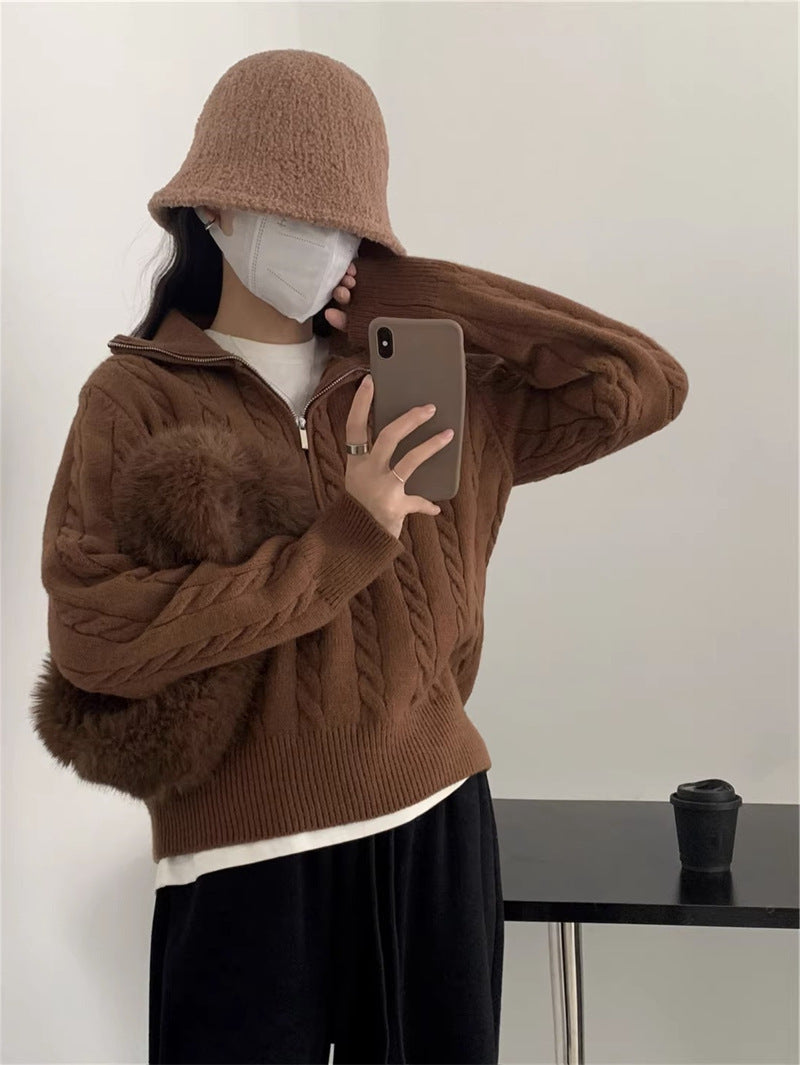 Pull tricoté douillet pour femme avec col montant et fermeture éclair Berg-Feldt