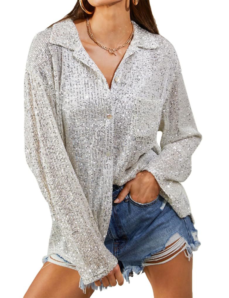 Damen Oversize-Bluse en Tissu Pailleté Coupe Décontractée Berg-Feldt