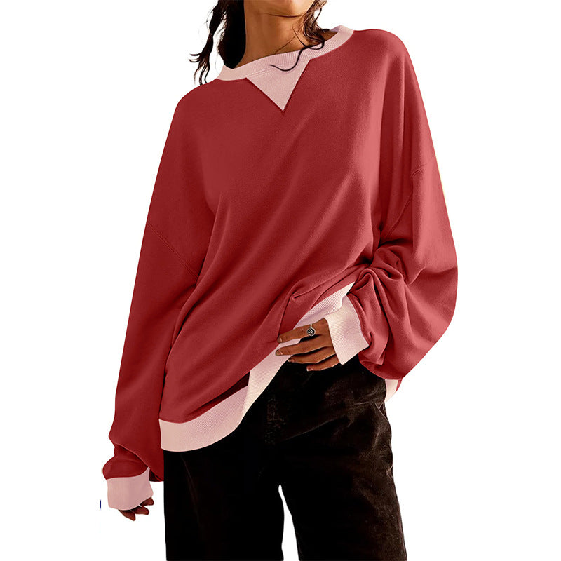 Sweat-shirt décontracté pour femme avec col en V et poignets contrastés Berg-Feldt