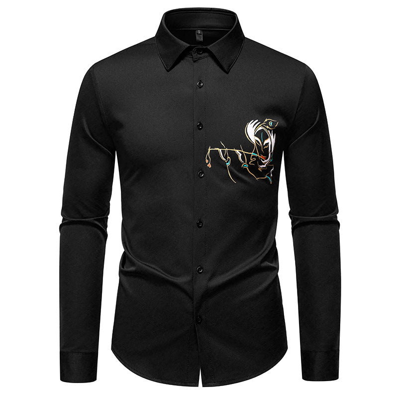 Herren Elegantes Langarmhemd mit kreativer Stickerei Berg-Feldt