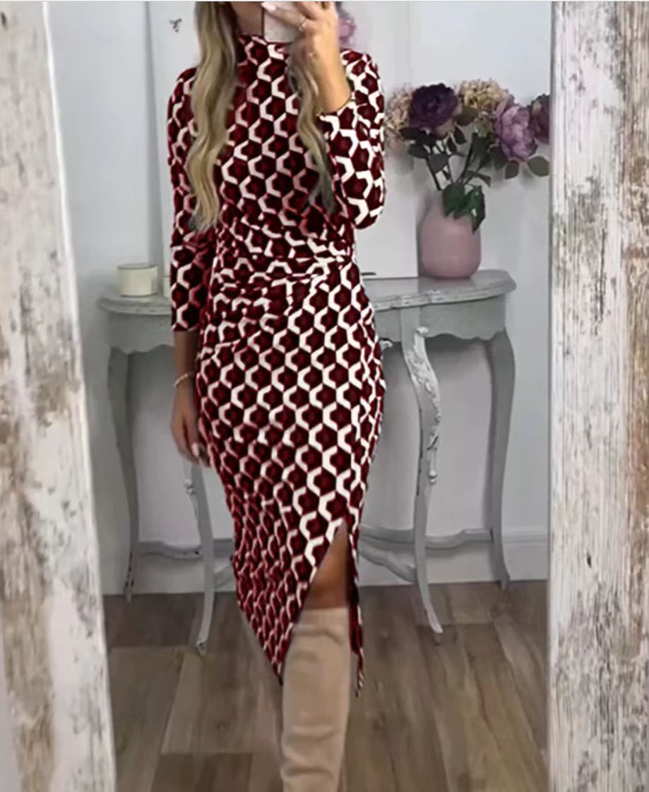 Robe midi Berg-Feldt pour femme avec imprimé géométrique et fente haute