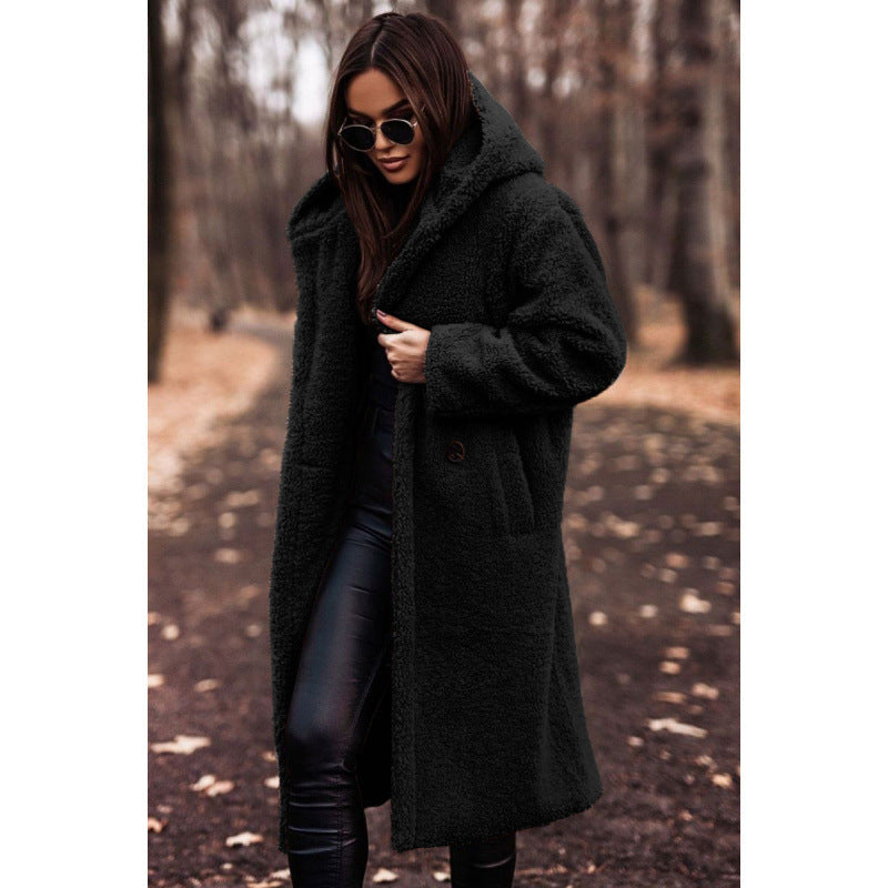 Damen Teddy manteau à capuche confortable avec fermeture à bouton Berg-Feldt