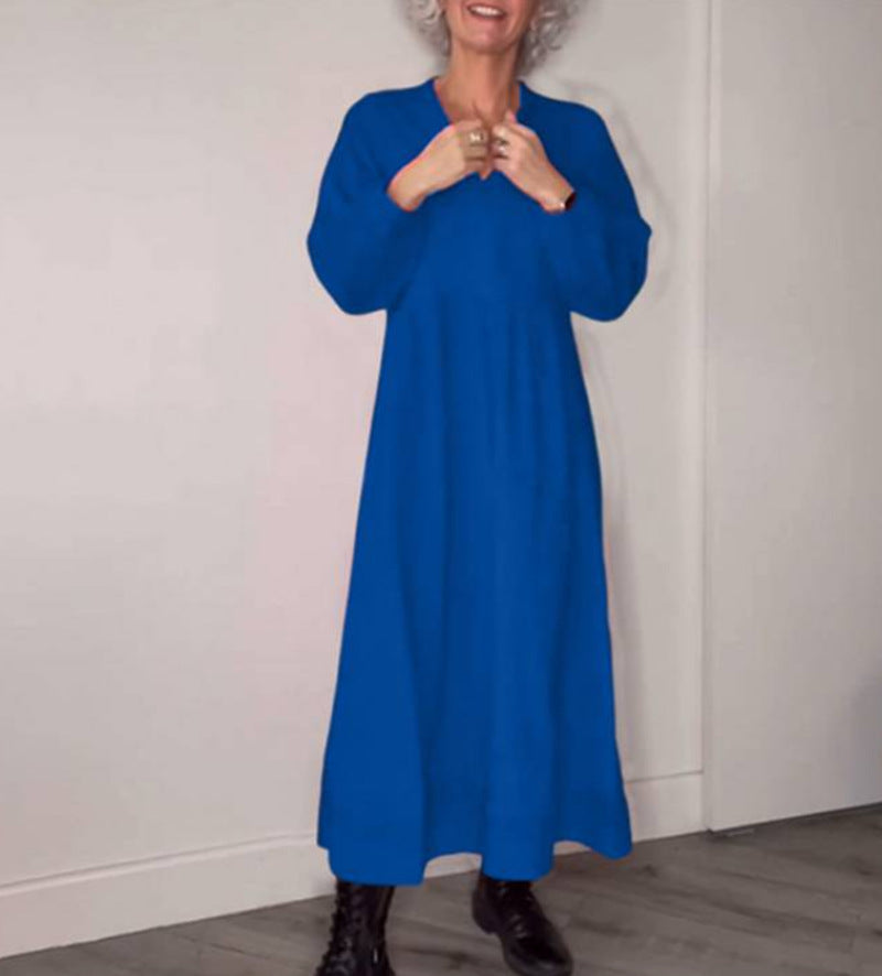 Maxi-robe pour femme avec col en V élégant et manches longues confortables Berg-Feldt