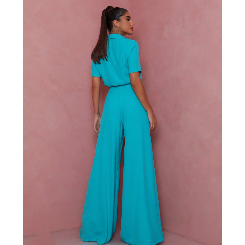 Ensemble élégant chemisier à manches courtes et pantalon palazzo femme Berg-Feldt