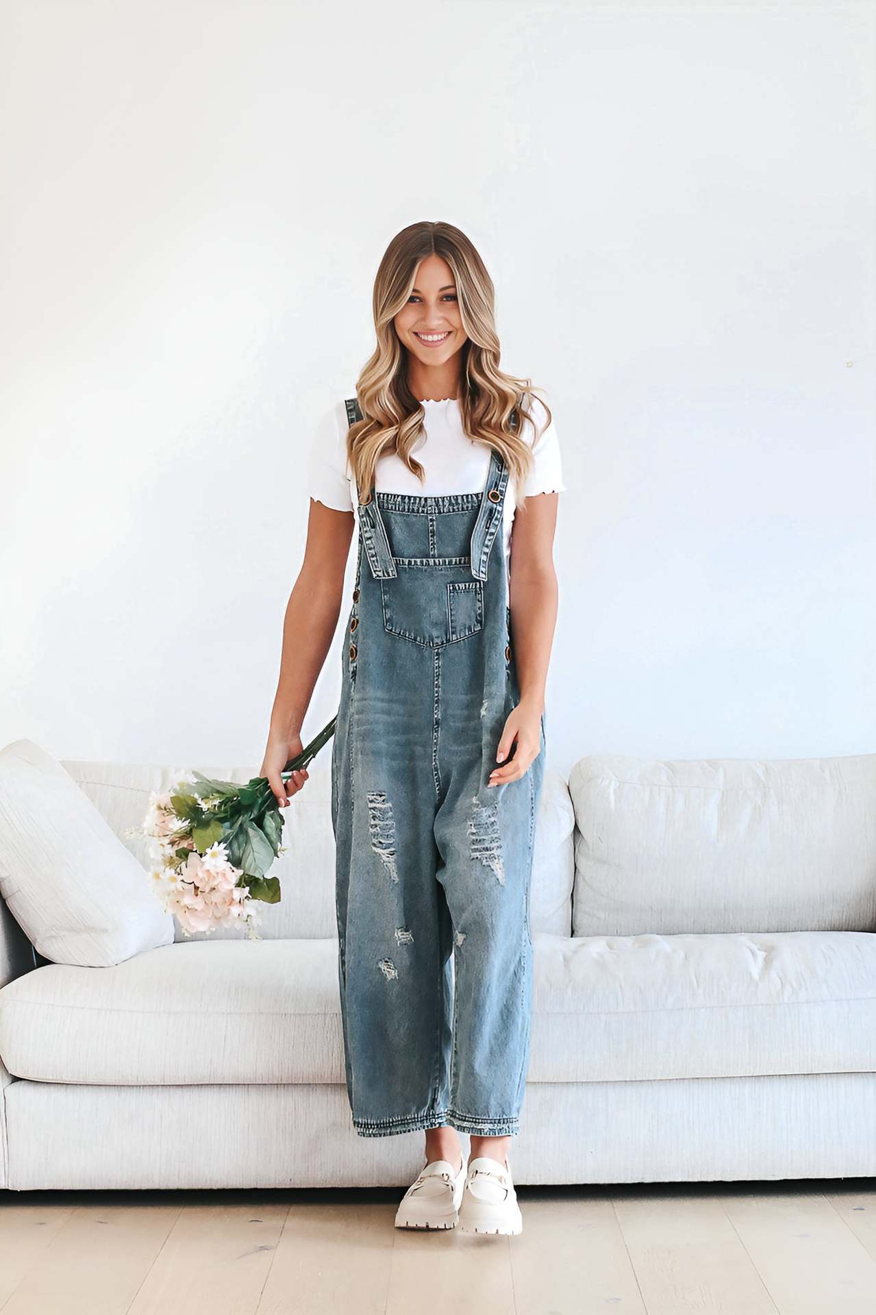 Salopette en jean pour femme avec détails destroyed tendance et coupe ample Berg-Feldt