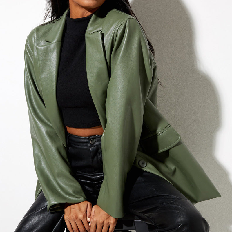 Damen Oversized Kunstleder Blazer Berg-Feldt