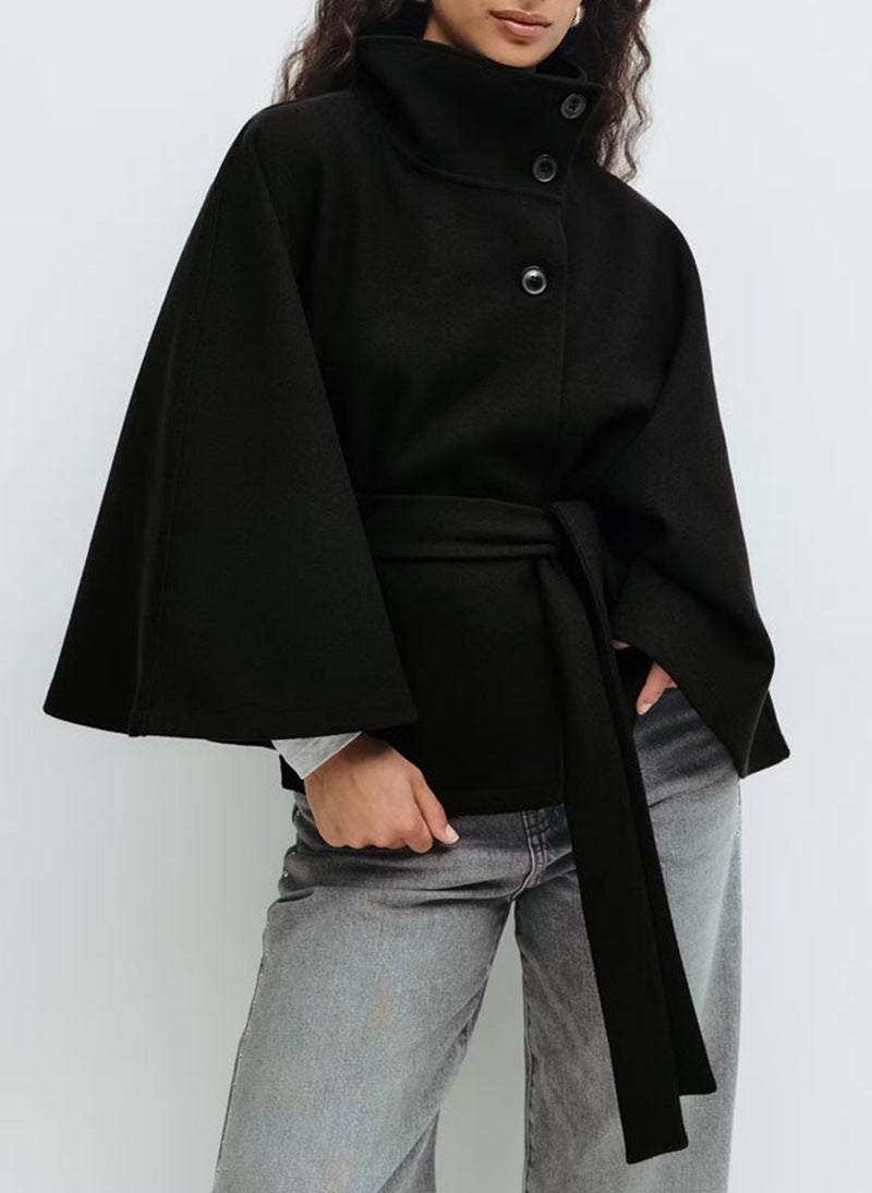 Damen-Wolljacke élégante à col montant et ceinture Berg-Feldt