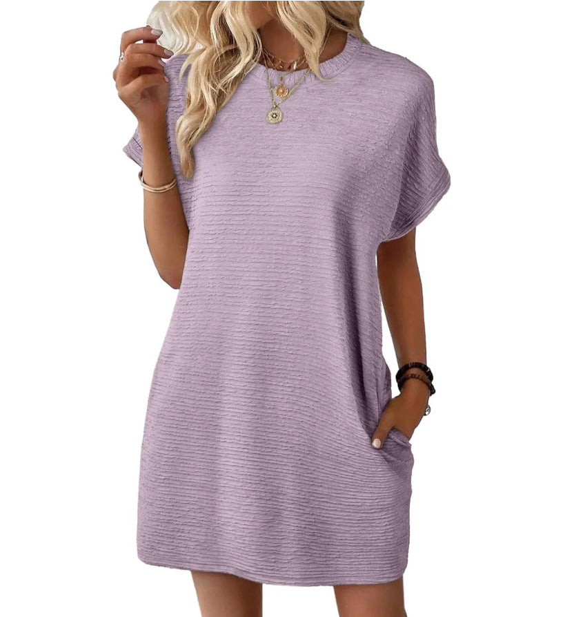 Robe courte légère à manches courtes pour femme avec texture et poches latérales de berg-feldt
