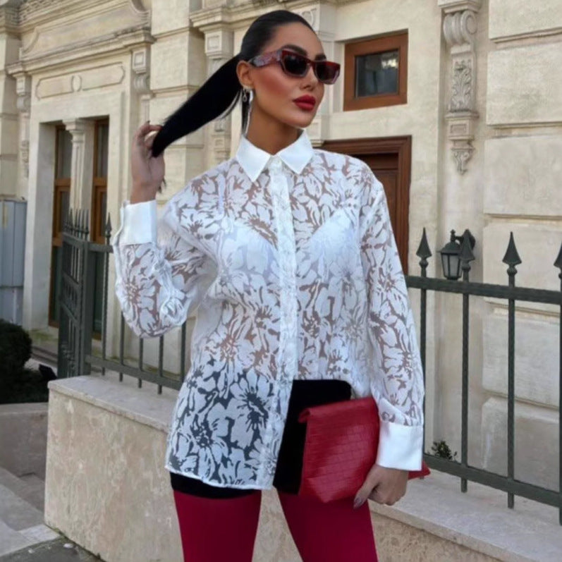 Chemisier femme Berg-Feldt : Transparent, floral, patte de boutonnage