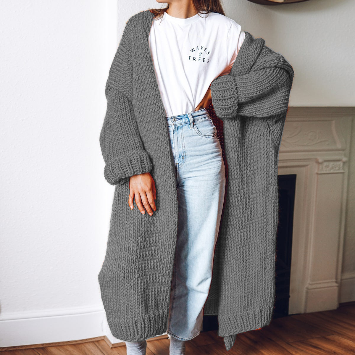 Manteau en tricot épais pour femme, ouvert sur le devant, avec poches profondes Berg-Feldt