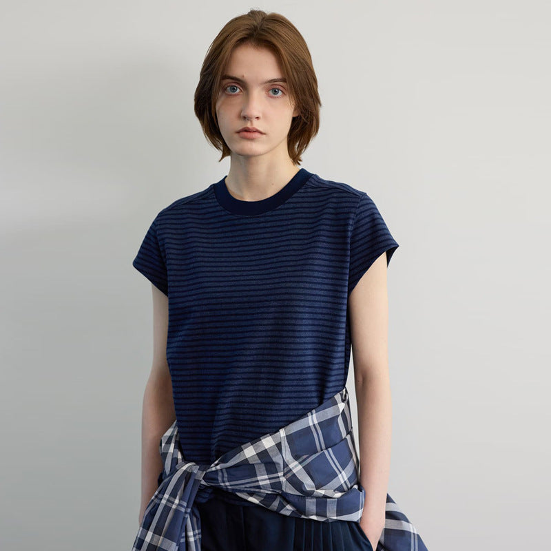 T-shirt femme Berg-Feldt à rayures et col côtelé