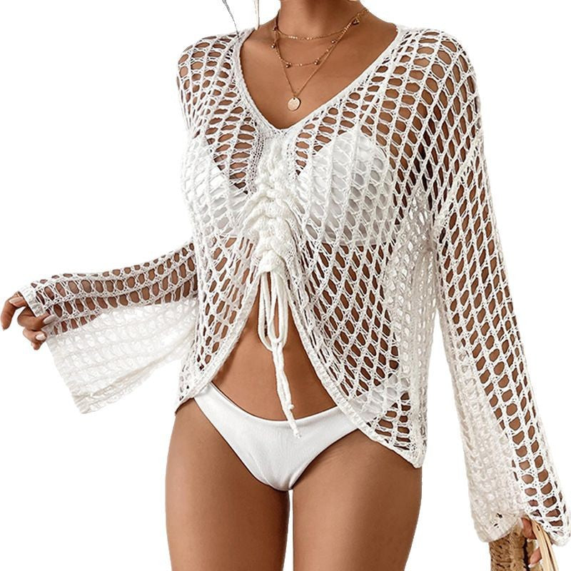 Paréo de plage pour femme, en crochet avec lacets, berg-feldt