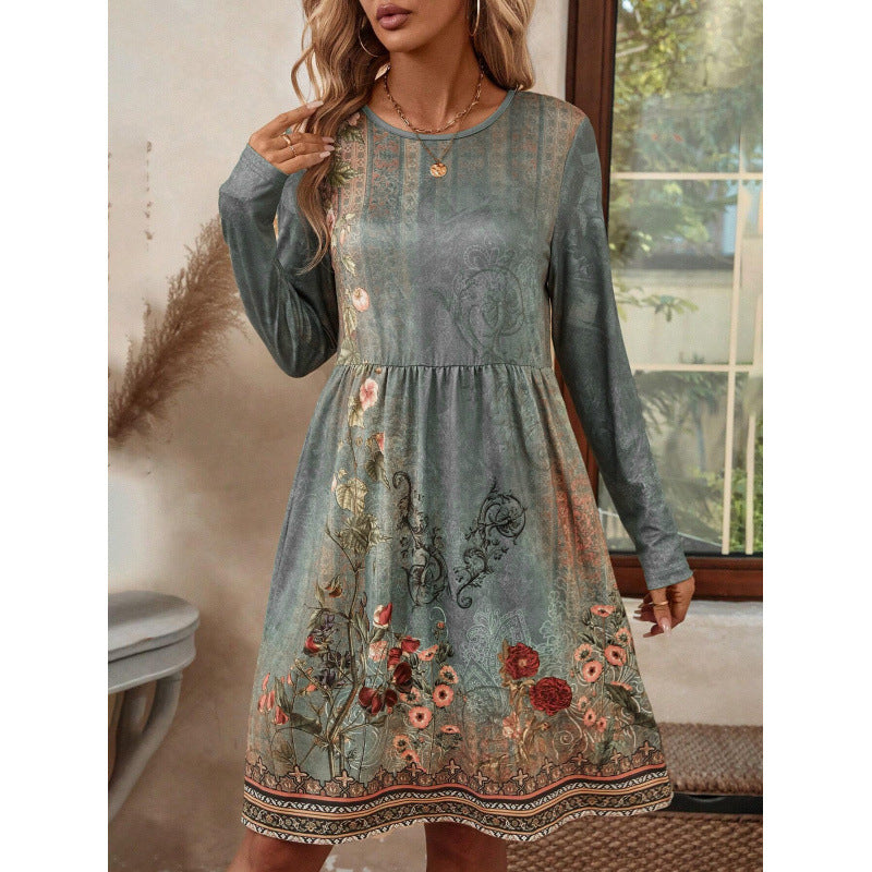 Robe femme Berg-Feldt, coupe évasée, manches longues, motif floral