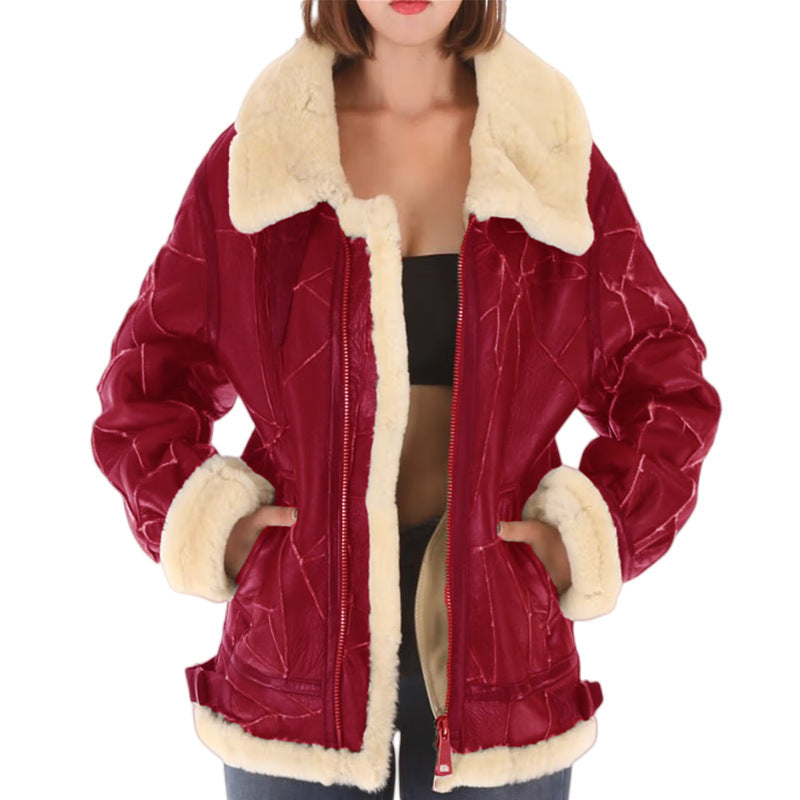 Berg-Feldt Blouson Aviateur Doublé Fausse Fourrure pour Femme