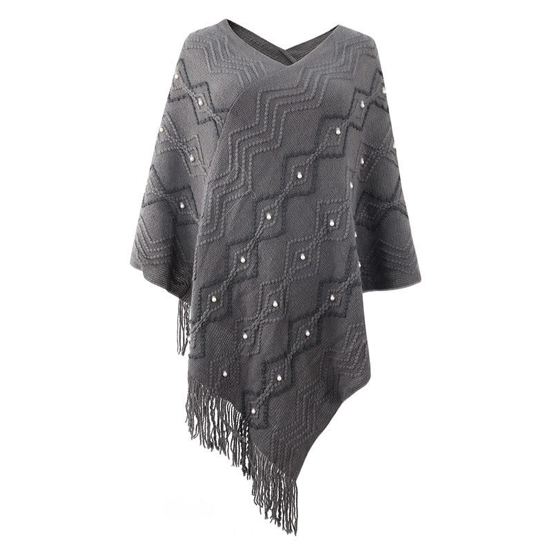 Poncho élégant pour femme avec motif texturé saisissant et franges décoratives Berg-Feldt