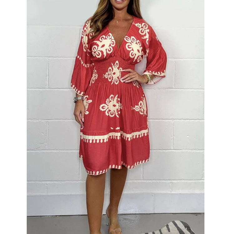 Robe d'été Fudus : florale, manches trois-quarts
