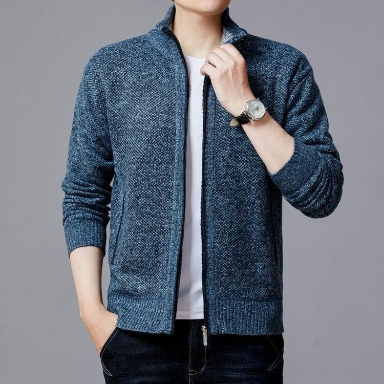 Herren Strickjacke mit modernem Zipper und hohen Kragen Berg-Feldt