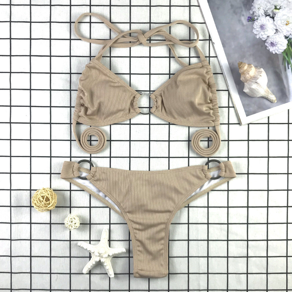 Haut de bikini triangle Berg-Feldt pour femme avec anneaux décoratifs et laçage
