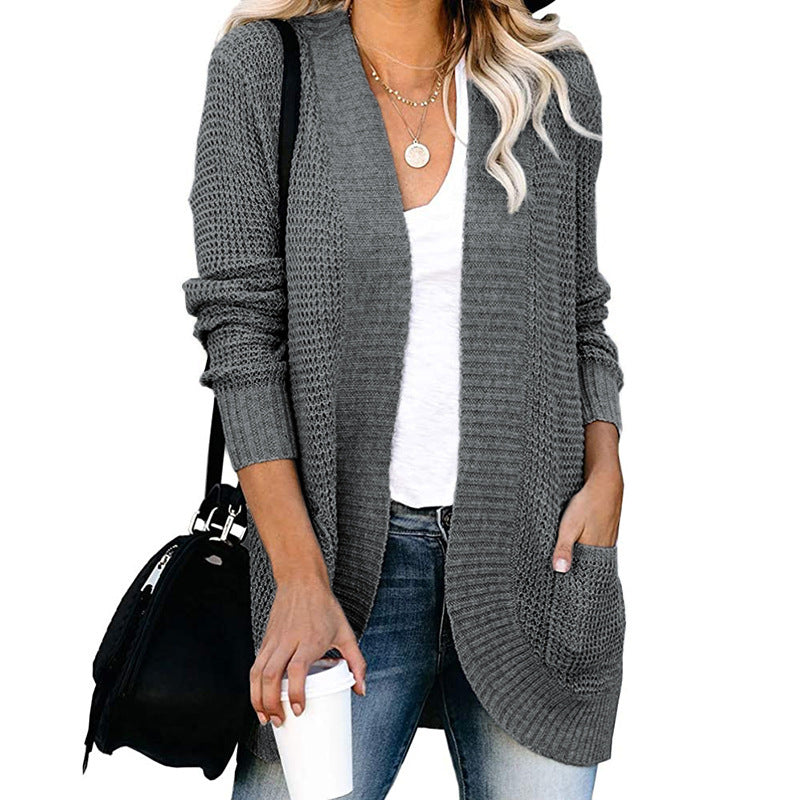 Langariger Damen-Strickcardigan mit offener Front und Taschen von berg-feldt