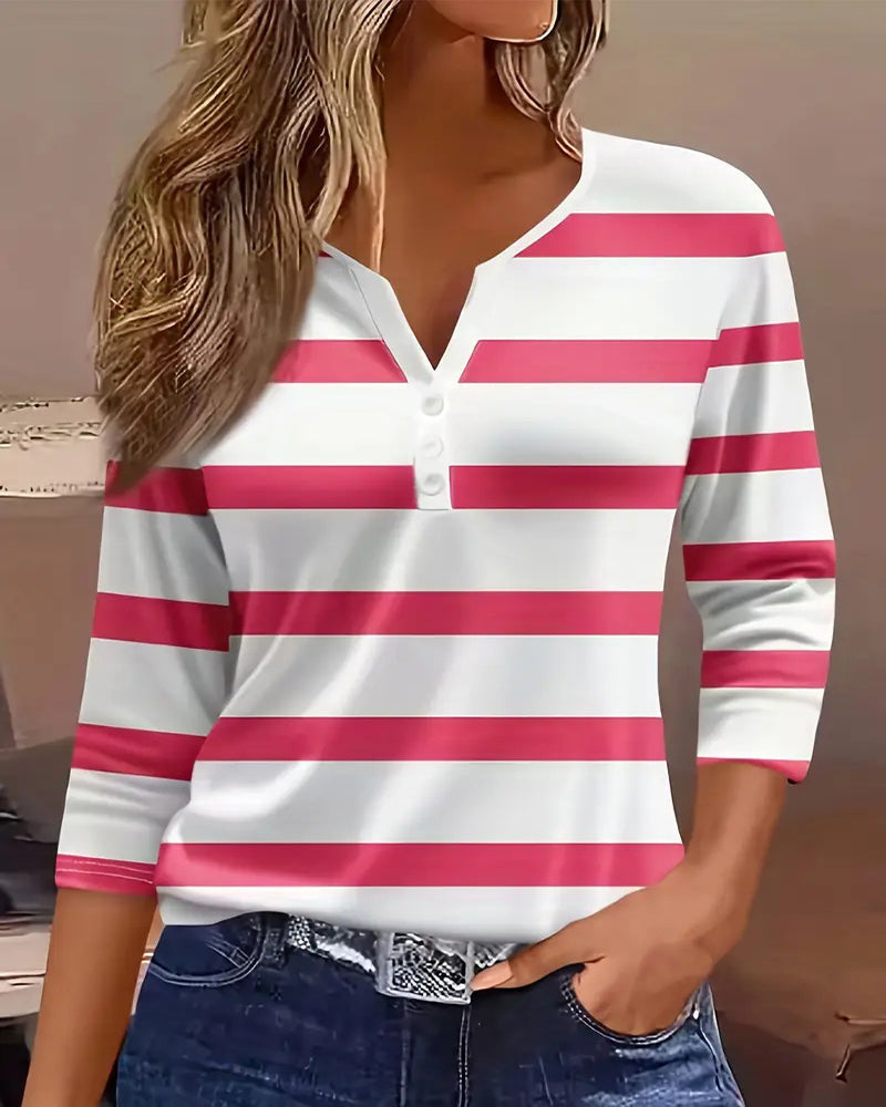 Langarm-Shirt für Damen mit klassischem Streifenmuster und Knopfleiste von berg-feldt