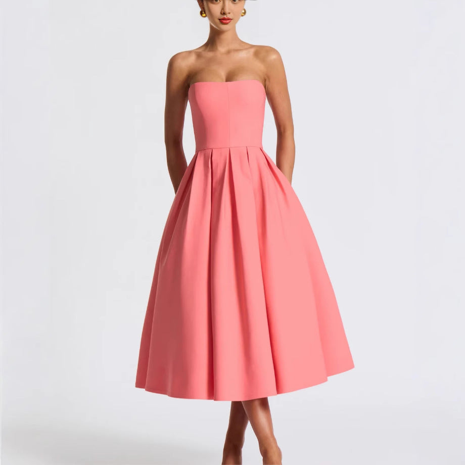 Damen Elegantes Midi-Kleid mit schwingendem Rock und raffiniertem Bandeau-Ausschnitt Berg-Feldt