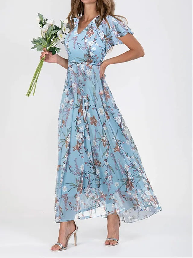 Robe longue élégante pour femme avec manches transparentes et imprimé floral de berg-feldt