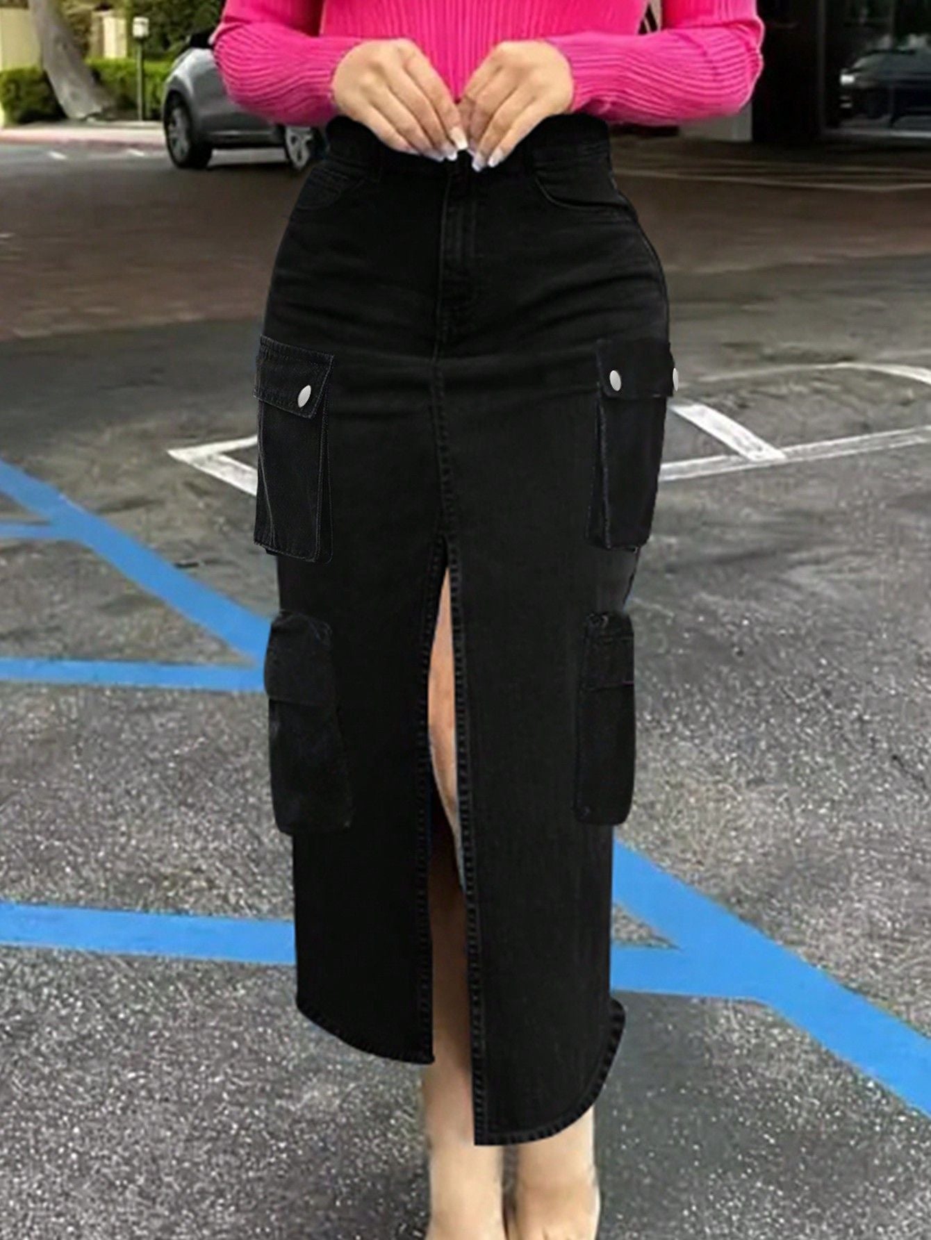 Berg-Feldt Jupe mi-long en jean pour femme avec poches cargo et fente
