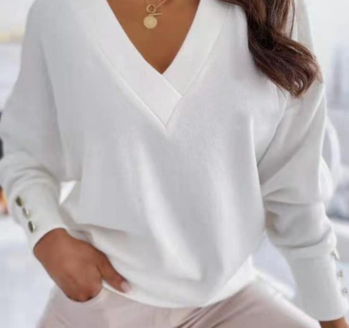 Pullover décontracté pour femme, col en V, manches chauve-souris et tissu doux Berg-Feldt